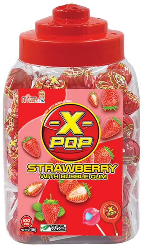 X-POP STRAWBERRY 18g jahodová lízátka (Balení: 100ks 1ks od 2,30Kč)