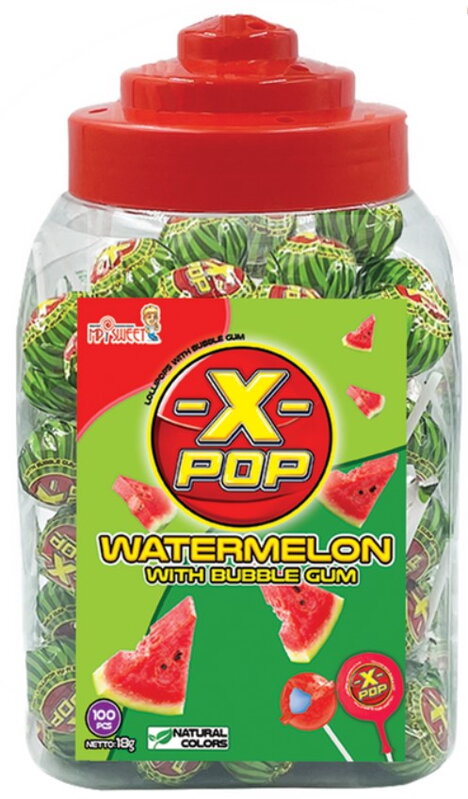 X-POP WATRMELON 18g melounová lízátka (Balení: 100ks 1ks od 2,30Kč)